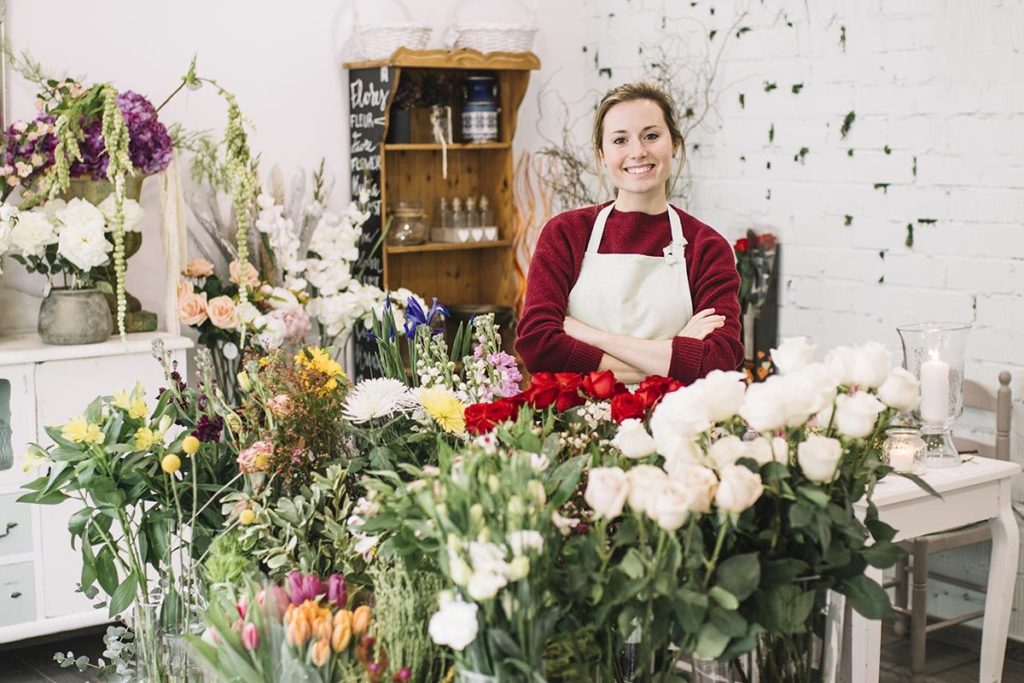 A florist in her shop